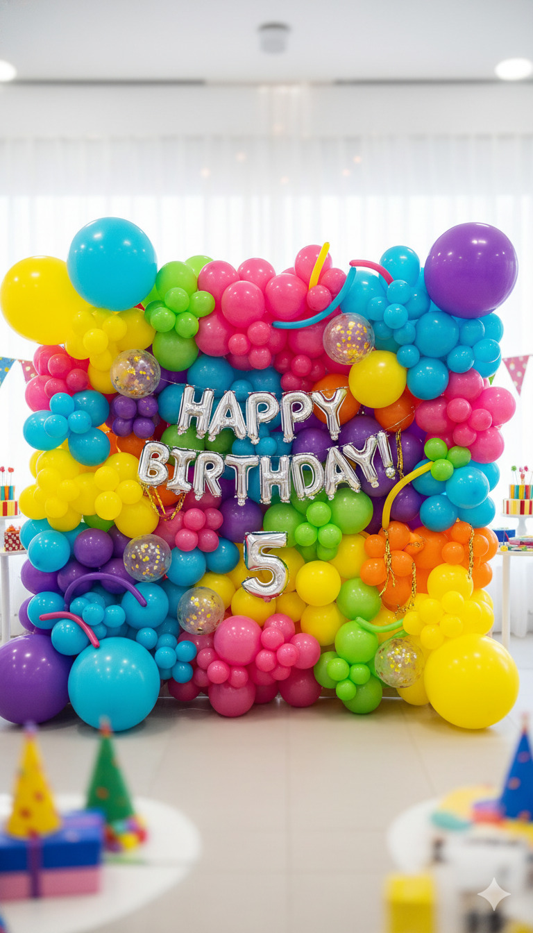 Colorful balloon wall decoration for birthday party
